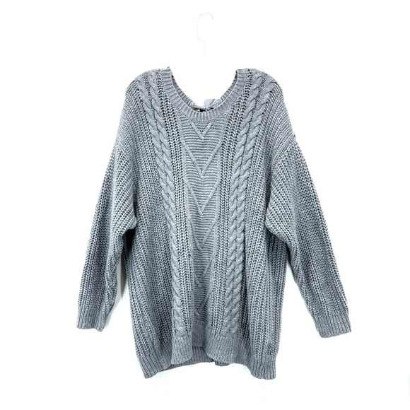 Torrid Women Pullover Cable Knit Tie Back Sweater Grey Plus Size 3 Stretchy Crew - Picture 2 of 8